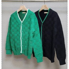 보** 인트레치아토 패턴 니트 오버핏 브이넥 가디건
