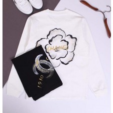 샤* 페인팅 코코 플라워 빈티지 코튼 롱 슬리브 티셔츠