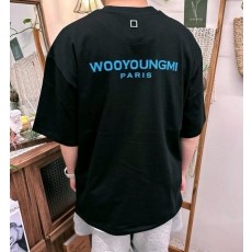 우** 블루나염 사각 자수 반팔티