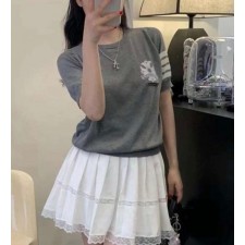톰* 크롬브로치 반팔 라운드 니트 (8867)
