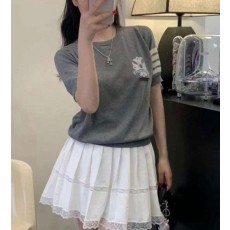 톰* 크롬브로치 반팔 라운드 니트 (8867)