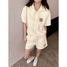 미*** 와펜 자수로고 후드 반바지 세트  수입