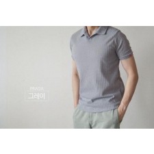 프** 레드라인 노버튼 카라 니트 반팔
