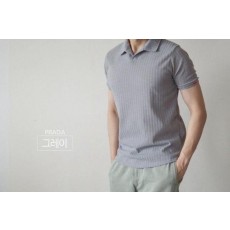 프** 레드라인 노버튼 카라 니트 반팔
