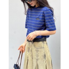 미*** 로고 패치 스트라이프 반팔티셔츠  수입