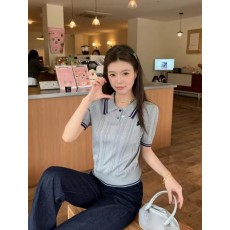 폴* 데일리 꽈배기 배색 카라 니트 반팔