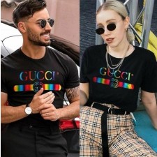 구* 메탈릭 레인보우 커플 반팔 티셔츠