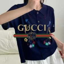 구* 캣 플라워 자수 반팔 니트 셔츠 (1035)