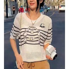 구* 로고 자수 펀칭 라운드 반팔 니트 (G8918)