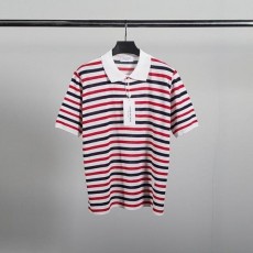 톰* 스트라이프 린넨 반팔 카라 니트