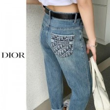 디* 주머니 자수 청 배기 바지