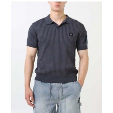 C* 컴퍼니 렌즈 로고 사각패치 브이넥 카라 반팔니트