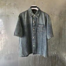 루* 반팔데님 로고 셔츠