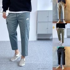 나** 자수 로고 린넨 스판 건빵 와이드 팬츠