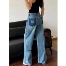 미*** 25 페이크 포켓 패치 로고 워싱 데님팬츠  수입