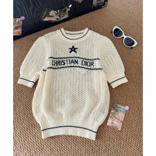 디* 25 오픈워크 클래식 펀칭 자카드 니트 반팔  수입