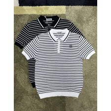 로** 머슬 스트라이프 반집업 카라 니트 반팔