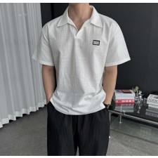 돌* 린넨 코튼 오픈 카라 반팔셔츠