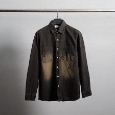 셀** 로고자수 워싱 오버 데님 셔츠