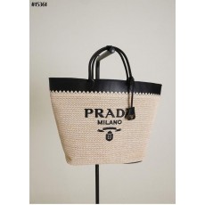 프** 라피아 우븐 레더 토트 백