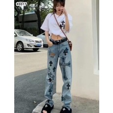 크* 여성 멀티 컬러 크로스 패치 스틸 워싱 팬츠