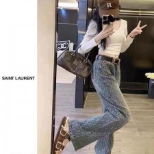 생** 헤짐 자수 데님팬츠