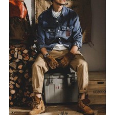 구* 포켓 포인트레더 스냅 데님셔츠