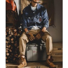 구* 포켓 포인트레더 스냅 데님셔츠