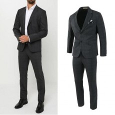 버** 글렌체크 슬림 정장 세트