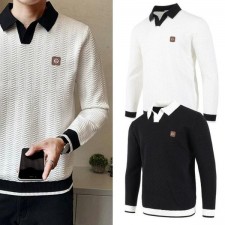 구* 스틸 배색 카라 니트