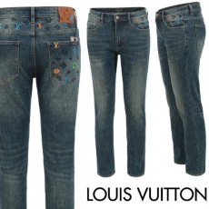 루* 컬러 자수 워싱 슬림 일자진