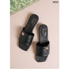 구* 더블 G 레더 슬라이드 샌들