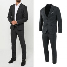 버** 글렌체크 슬림 정장 세트