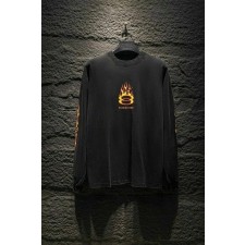 발**** 불꽃 긴팔 워싱 티셔츠