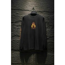 발**** 불꽃 긴팔 워싱 티셔츠