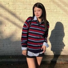 미*** 스트라이프 카라 니트 스웨터