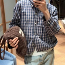 미*** 25 깅엄 체크 라이트 블루종 자켓  수입