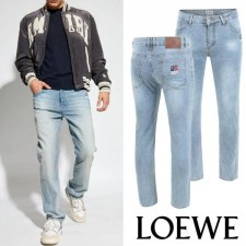 로** 컬러 아나그램 자수 연청워싱 슬림진