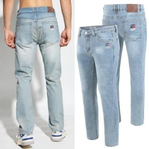 로** 컬러 아나그램자수 워싱 청바지