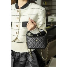 샤* 고급 25 크루즈 캐비어 체인 호보백 블랙 스몰