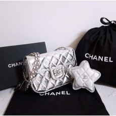 샤* 고급 24크루즈 스타코인퍼스 미니 플랩 백 실버