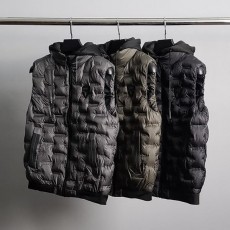 노** 패턴 후드 패딩 조끼