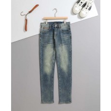 제* 수입 브라운 레더 패치 스판 데님 팬츠