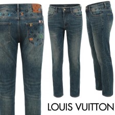 루* 컬러 자수 워싱 슬림 일자진