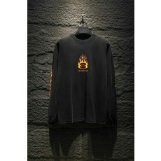 발**** 불꽃 긴팔 워싱 티셔츠