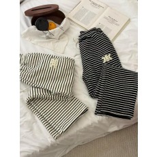 셀** 블랙앤화이트 스트라이프 뽀글이 와이드 팬츠