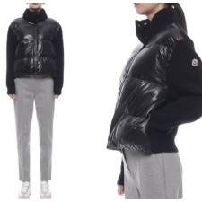 로고패치 패딩 레이어드 하이넥 여성 니트 집업