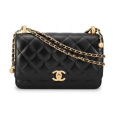 샤* 체인 지갑 카프스킨  골드 메탈 블랙 Wallet On Chain Calfskin  Gold Black 풀박스