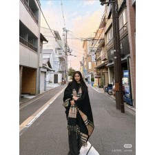 버** 체크블랙 리버시블 캐시 숄